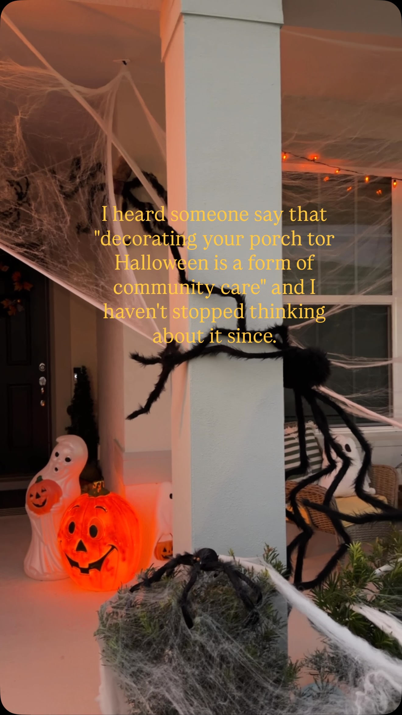 I do it for me & you 🫶

These spider webs are vibe 🕷️🤩

#HalloweenPorch #HalloweenDecor #SpookySeason #HalloweenAtHome OutdoorHalloweenDecor FallPorc